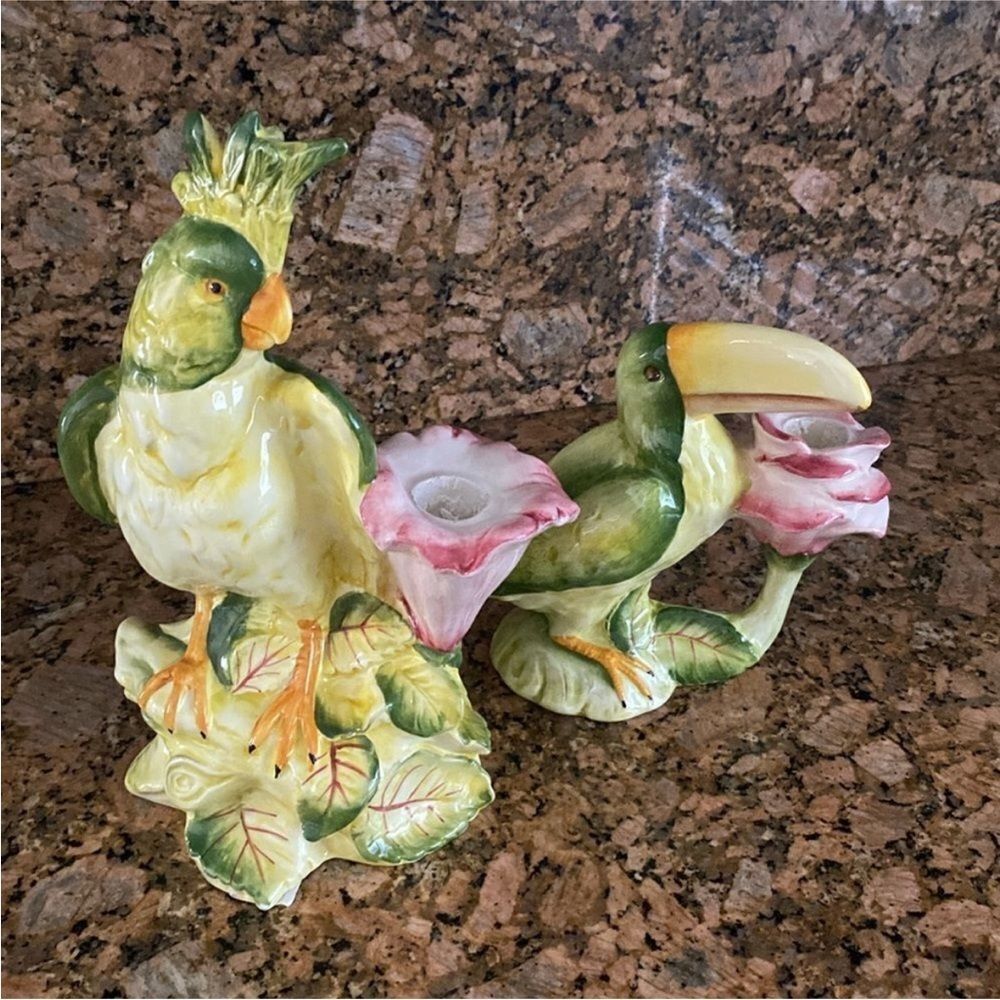 Carraro Colorful Ceramic Parrot and Toucan Candle Holders ( 2 pc)